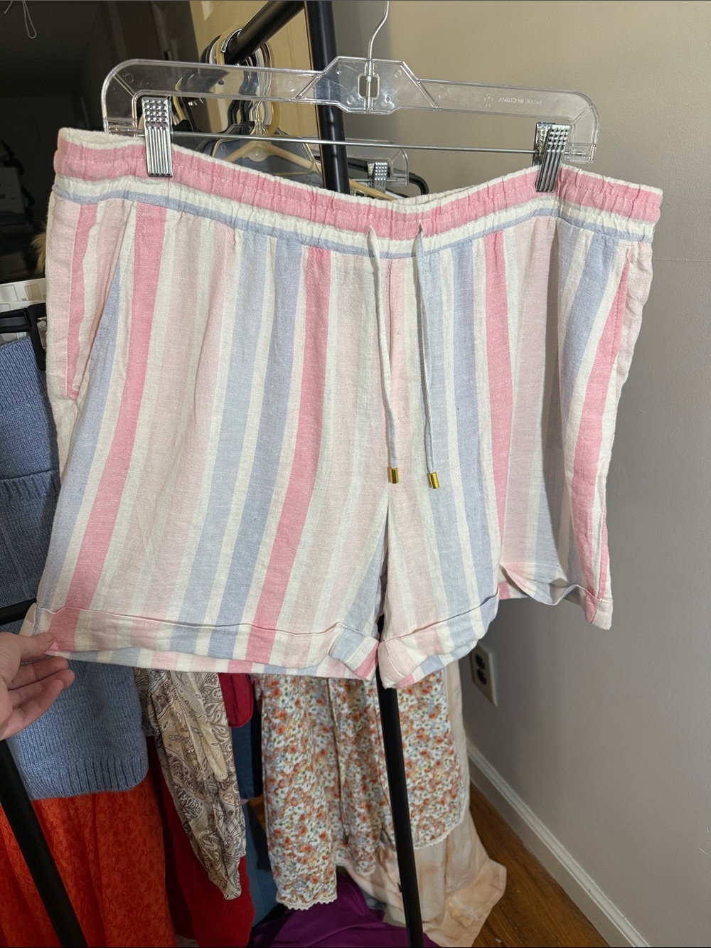 Ellen Tracy Pastel Pink, Blue & White Striped High-Waist Shorts
